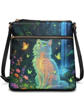 Womens Glow Skeleton Leather Large Hobo Sling Purse Cell Phone Crossbody Bag